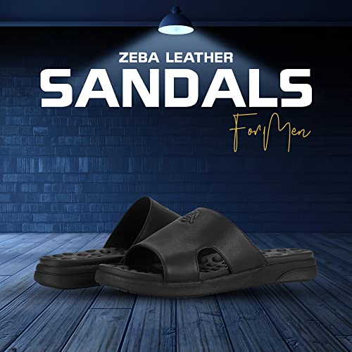 ZEBA Black Leather Sandals for Men4