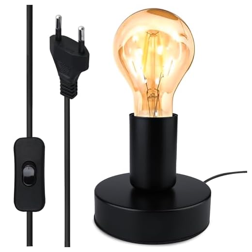 Nizirioo Lampe de Chevet Vintage Avec Interrupteur à Câble - Lampe de Bureau E27 en Acier Inoxydable Noir pour Chambre/Salon/Bureau (Sans Ampoule) (Rétro)