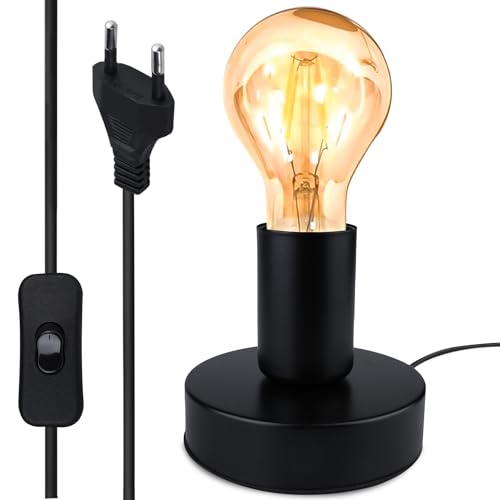 Nizirioo Vintage Nachttischlampe mit Kabelschalter, E27 Schreibtischlampe Tischlampe Lampenfassung, Edelstahl Schwarz Schreibtischlampe für Schlafzimmer/Wohnzimmer/Büro (ohne Glühbirne) (Retro)