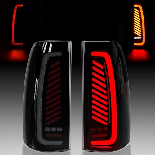 OKSIWA Sequential LED Tail Light for Chevy Silverado 2003-2006 with StartUp Animation Dynamic Turn Signal C Shaped Design Tail Lamp Brake Reverse Light Plug-and-Play Weatherproof Somked Lens