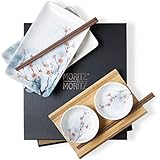 Moritz & Moritz Sushi Geschirr Set für 2 Personen - 10 Teile - Sushi Servierset mit 2x Sushi-Teller, Dip-Schälchen und Stäbchen