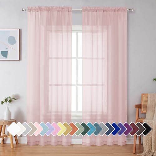 Image of Simplebrand Blush Sheer Curtains 90 Inches Long 2 Panels, Light Filtering Rod Pocket Solid Color Window Sheer Curtain Panels, Elegant Curtains & Drapes for Living Room, Bedroom, 42 inch W x 90 inch L