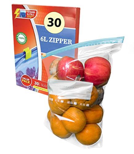 Sac Congélation Zipper 30 Pièces 6 L Alimentaire Double Fermeture Ultra Zip 100% hermétique,Sacs congélation pour la Protection et la Conservation des Aliments au congélateur