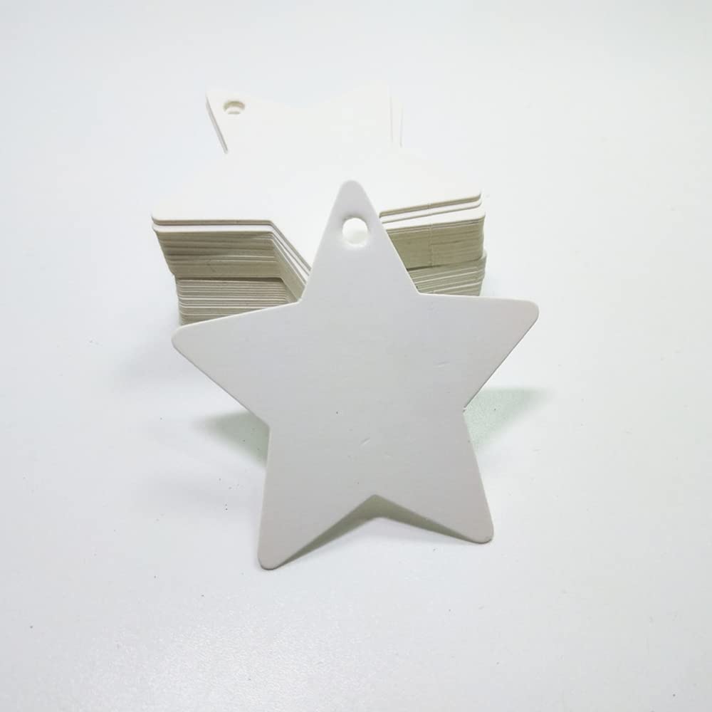 DHWUIASF Star Shape Paper Card Labels, 200pcs Kraft Paper Tags, Paper Cards Tags DIY Christmas Wedding Party Favors Blank Hang Tag Gifts White
