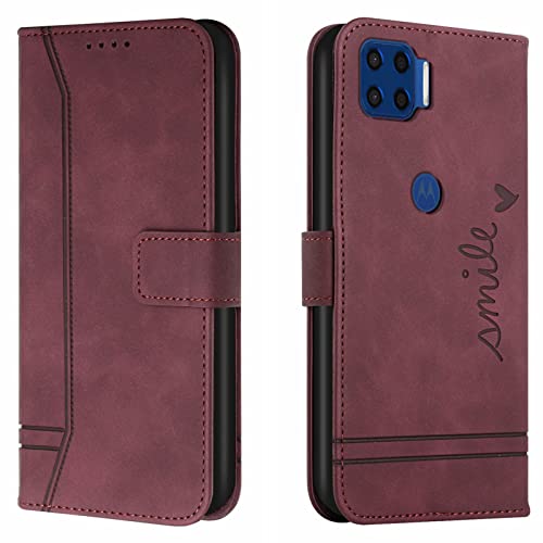 Lihondar Kompatibel mit Motorola Moto G 5G Plus Hülle, Handyhülle Motorola G 5G Plus, Leder Klappbar Schutzhülle Tasche Wallet mit Brieftasche [Standfunktion] Cover Flip Hülle Klapphülle (Rot)
