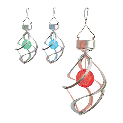Image of Benross GardenKraft 17990 Stainless Steel Colour Changing Wind Spinner Solar Hanging Garden Light