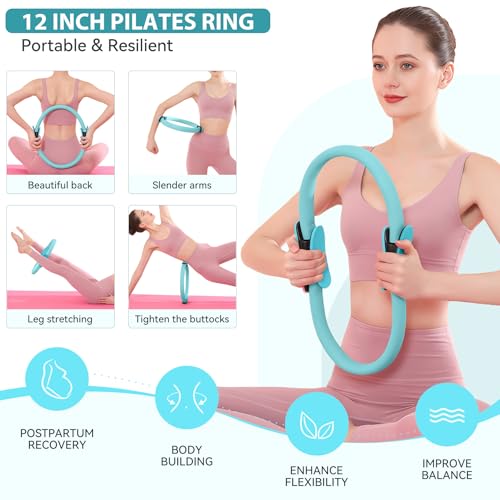 HASHMUST Pilates Equipment for Women Home Workout, Pilates Kit Ring and Ball Set with Pilates Ring, Resistance Bands, Massage Lacrosse. Full-Body Fitness Set for Toning Arms, Thighs Legs & Core, Blue by HASHMUST - Used condition - Image 3