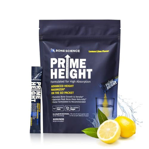 BONE SCIENCE PrimeHeight Kids Multivitamin Powder, Lemon Lime, 30 Sticks