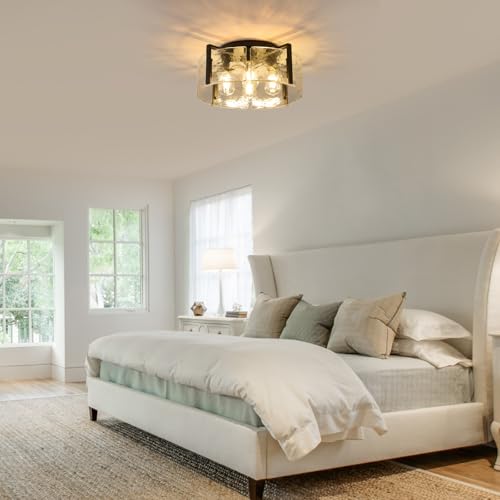 MIAYBPH Black Semi Flush Mount Ceiling Light Fixture, 17.7-Inch Glass Drum Flush Mount Light Farmhouse Modern Lights Kitchen Lighting Fixtures for Foyer Entryway Hallway Bathroom Bedroom Laundry Room by MIAYBPH - Used condition - Image 7
