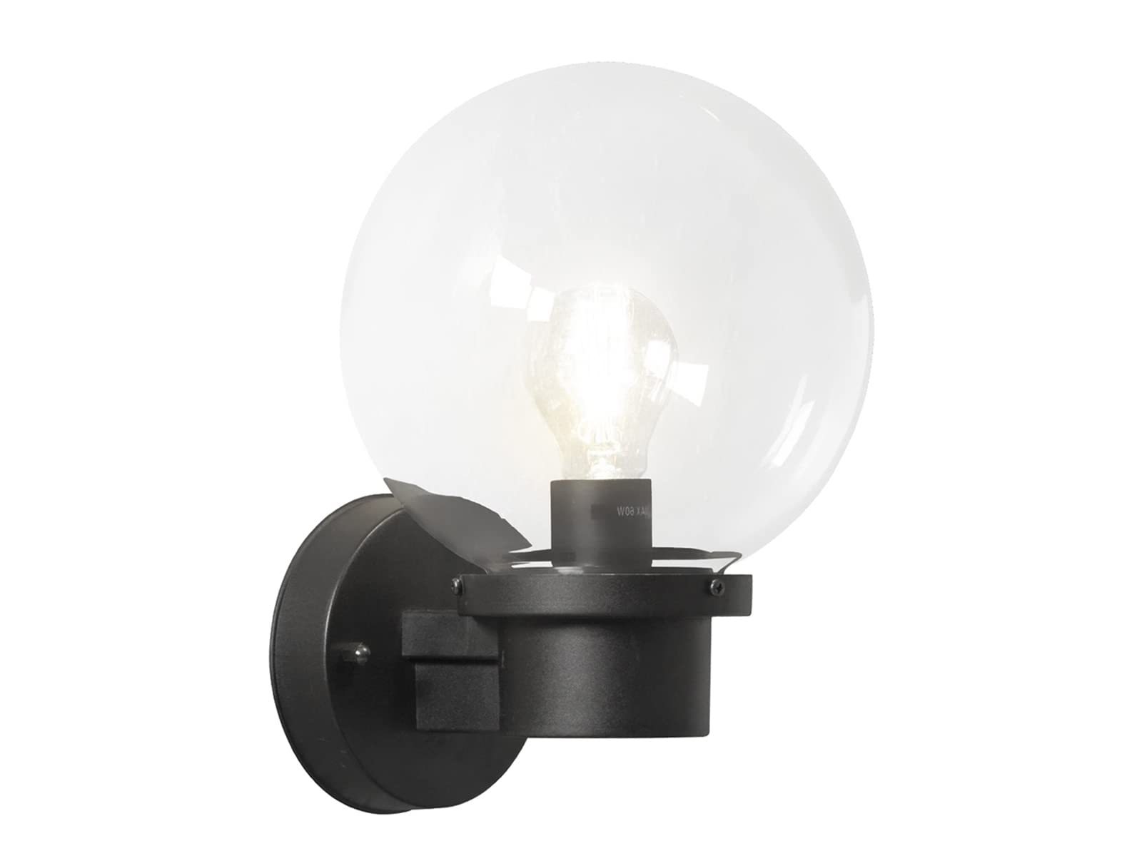 Moderna lampada da parete a LED per esterni, con interruttore crepuscolare e grande sfera in vetro, colore nero