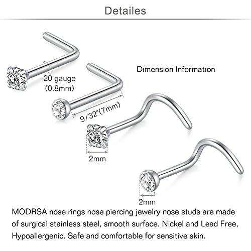 Modrsa 18G Nose Rings Hoop Surgical Steel Studs Screw L-Shaped Stud Tragus Cartilage Helix Earrings Hoop 28Pcs Nose Piercing Jewelry Set (32Pcs - Silver Kit) #TOP2