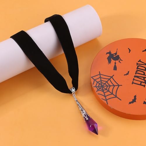 Gothic Pendulum Crystal Choker Necklace for Women Goth Black Velvet Choker Necklaces Halloween Mystery Witchy Divination Necklaces Gothic Vampire Costume Jewelry for Women2