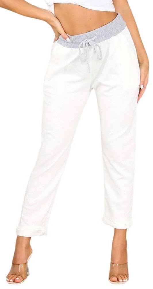 Wearall Women's Cream Floral Print Drawstring Elasticated Trousers Jogging Bottoms Pants- 16-18