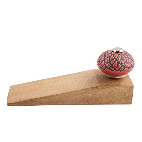 Image of Indian-Shelf 4 Packs Wood Door Stopper for Home Rubber Floral Floor Gate Stopper Red Door Wedge Slip Resistant