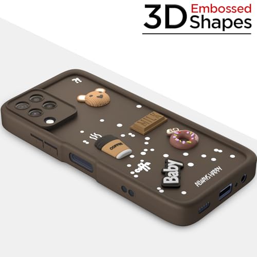 Image of Outlouders Back Cover for Samsung Galaxy M32 4G / M32 Prime / F22 4G | 3D Cartoon Cute Fun Bear | Silicone Full Body Protection Bumper Case (Brown)