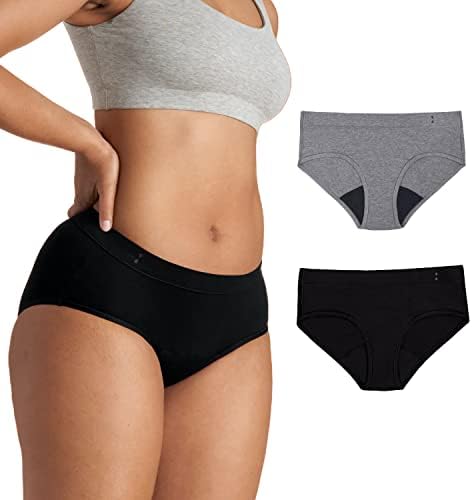 Thinx for All Brief 2-Pack Period Underwear for Women, Holds 3 Tampons, Moisture Wicking Underwear, Period Panties Black/Grey