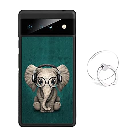 Dynippy Compatible with Google Pixel 6 CaseNon-Slip Shockproof Protection Plastic Silicone Rubber Hybrid Protective with Transparent Phone Ring Holder - Elephant Cover