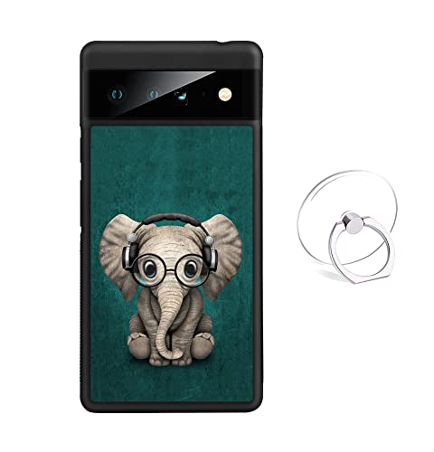 Dynippy Kompatibel mit Google Pixel 6 Hülle, rutschfest, stoßfest, Kunststoff, Silikon, Gummi, Hybrid-Schutz mit transparentem Handy-Ringhalter - Elefant Cover
