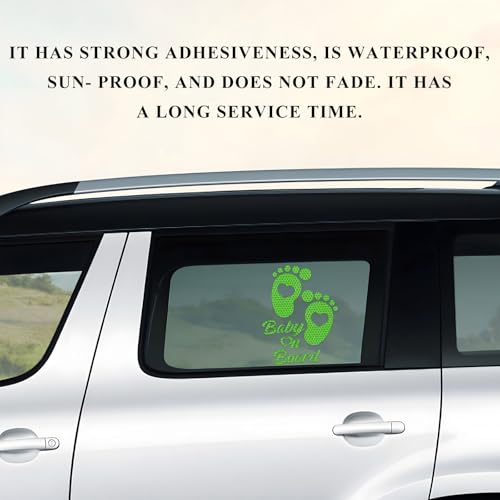 Image of Baby on Board Car Sticker, High Intensity Reflective Baby on Board Footprint Safety Warning Decal, Waterproof Kids on Board Baby in Car Feet Decal Sticker for Bumper (Fluorescence Green)
