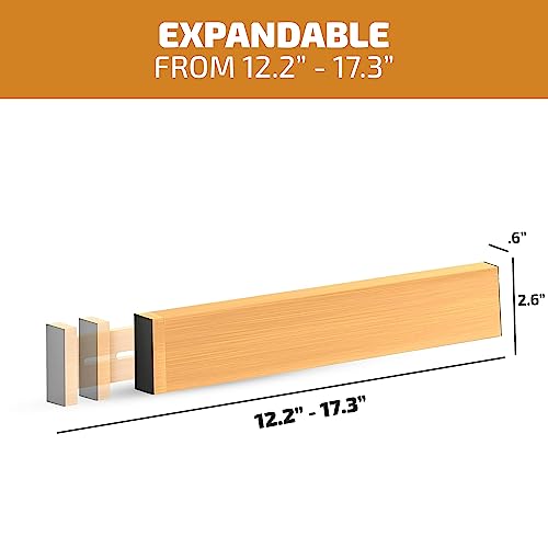 Bambüsi 4 Pack Drawer Divider - Bamboo 2.6\" High, 12.5-17\" Adjustable Drawer Organizers for Clothes, Expandable Dresser Separators in Bedroom/Bathroom/Kitchen/Office Organization and Storage
