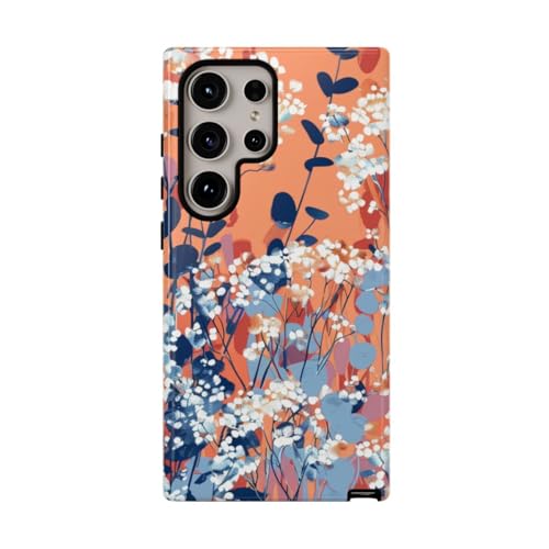 Coque rigide brillante Samsung S24 Ultra aux motifs floraux raffinés orange