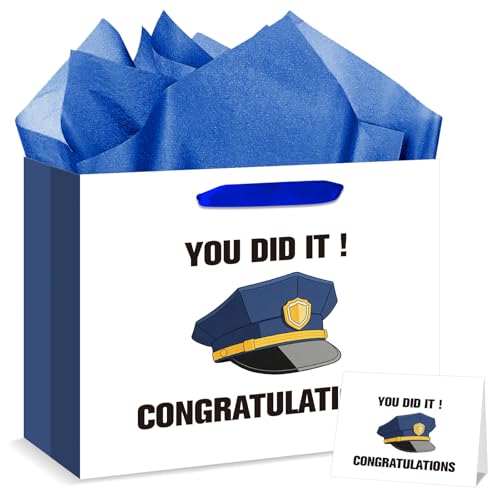 bigniuzi Police Gift Bag with Tissue Paper Greeting Card for Police Academy Graduation,...