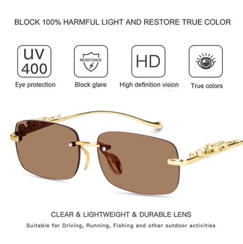 Image of IFLASH UV Protected Retro Rectangular Rimless Sunglasses for Men and Women