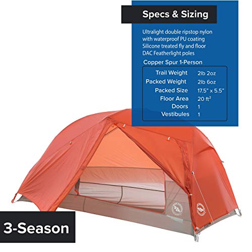 Big Agnes Copper Spur HV UL - Ultralight Backpacking Tent, Orange, 1 Person