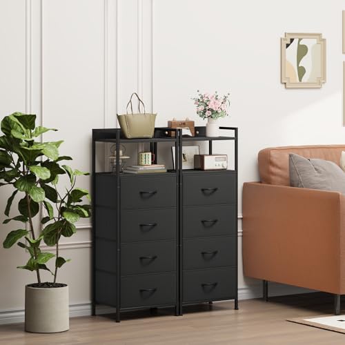 Somdot Kommode for Schlafzimmer, 4 Schubladen, offenes Regal, Schwarz – Ansicht 4