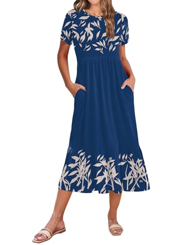 Image of Zeagoo Women Summer Midi A Line Dress Short Sleeve Casual Flowy Tiered Beach Long Sundress with Pockets 2026 Vacation Travel