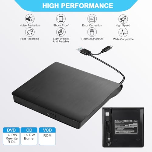 External CD DVD Drive, Portable USB 3.0 Type-C DVD/CD RW Writer Burner for Laptop PC, Desktop, Mac, IOS, Windows 11/10/8/7 / XP/Vista/Linux - Image 4