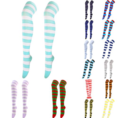Women Striped Thigh High Socks Over Knee Sock Knee High Christmas Stockings | Stretchy Non-Slip Slim Fit Socks Cosplay Accessory for Xmas Party & Dance Performance Daily Wear #01-Mint Green One Size - image 1