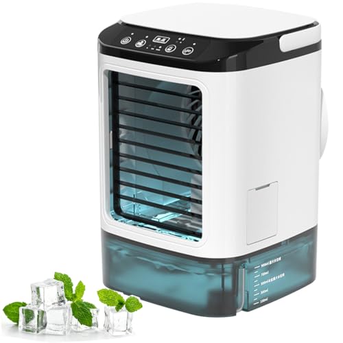 Condizionatore d'aria portatile 4 in 1 con serbatoio 0,9 l, purificatore d'aria e umidificatore, rinfrescante d'aria silenzioso, per tavolo, camera da letto, ufficio, campeggio auto
