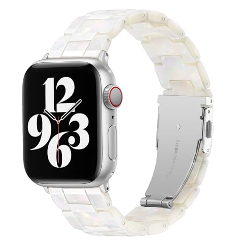 Image of Bestig Resin Band Compatible with Apple Watch Bands for Women 40mm 38mm 41mm 42mm(Series 11 10), Lightweight Waterproof Strap for iWatch Series 10 9 8 7 6 5 4 3 2 1 SE Men(Aurora /Silver)
