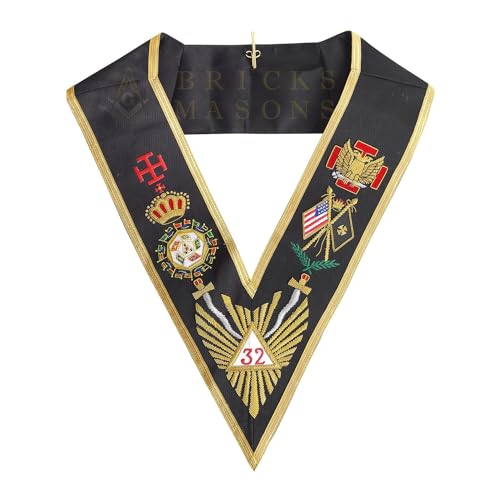 BRICKS MASONS 32nd Degree Scottish Rite Collar - Gold Braid with Black Backing (USA Flag)