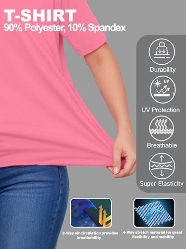 URBAN BUCK Womens High Visibility Athletic Workout Swim Shirt - UPF50+ Lightweight Basic Short Sleeve Sun T-Shirt for Women Chloe Neon Pink (L)