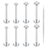 Oveta 8PCS Threadless Push in Lip Rings 18G Labret Jewelry CZ Lip Studs Stainless Steel Cartilage Earrings for Women Monroe Medusa Piercing Jewelry 12mm Bar Length