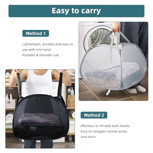Image of Collapsible Laundry Baskets, 90L Large Foldable Laundry Basket, Durable Mesh Pop Up Hampers for Laundry, Dirty Clothes Laundry Hamper for Bedroom, Bathroom, Dorm, Laundry Room, Travel, Camping Black