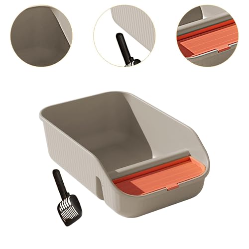 Caja de arena para gatos con pala, alta y abierta, gris miniatura 3