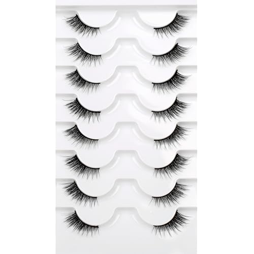 Half Lashes Strips False Eyelashes Fairy Natural Lashes Cat Eye Look Wispy Short Band 3/4 Lashes 8 Pairs Pack Fluffy Volume Small Accent Lash Fake Eyelashes 3D Faux Mink Lashes Extensions