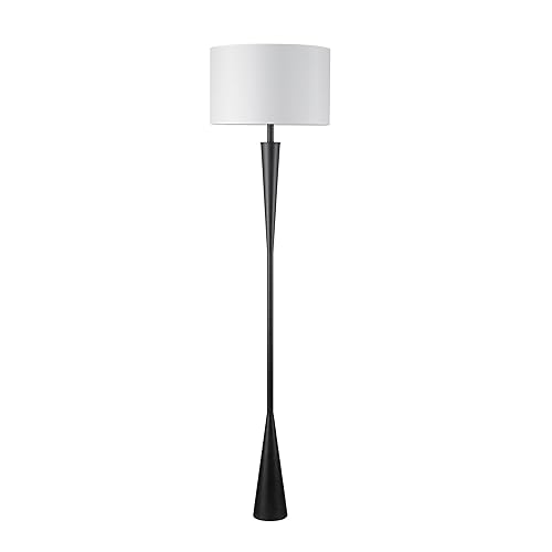 67224 70" Floor Lamp, Matte Black Finish, White Fabric Shade,