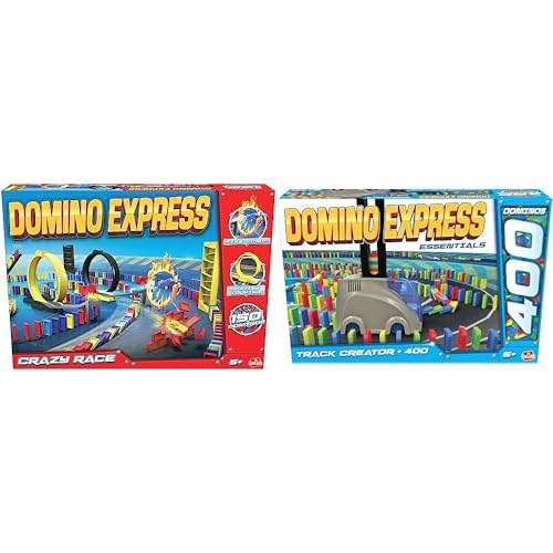 Domino Express - Lot de 2 Jeux de Construction : Track Creator + 400 Dominos et Crazy Race - Effets Spéciaux, Courses et Cascades Époustouflantes - A partir de 6 Ans - Jouez Seul, en Famille ou entre