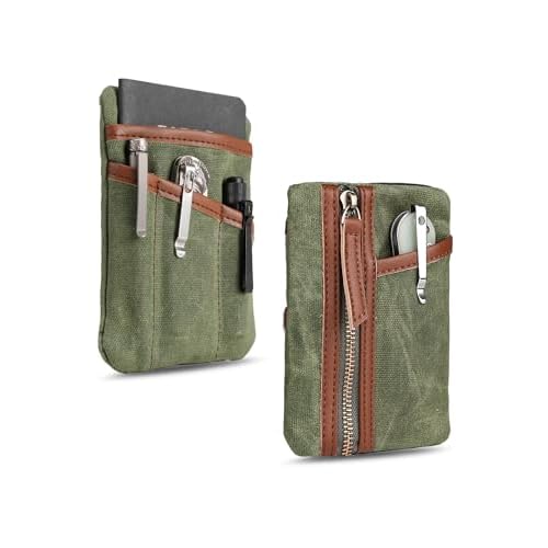 Sayram SP6 EDC Pouch, Waxed Canvas Compact Pocket Organizer, EDC Pocket Pouch for Men, Zippered Pocket Pouch, Mini EDC Organizer for Everyday Carry, Multitool Organizer Pouch (Oil Wax Green)