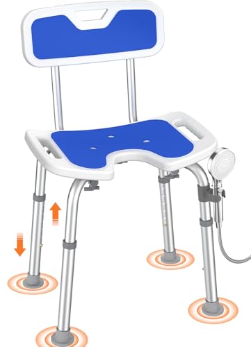 Luckfaith Silla de Ducha con Respaldo Altura Ajustable en 6 Niveles Asiento de Antideslizante
