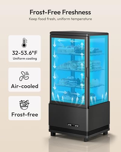 Image of Commercial Refrigerator Countertop , ETL Certified Refrigerated Display Case 2.8 Cu.Ft / 78L, LED Lighted Display Refrigerator with Double Glass, Auto Defrost, Air Cooling for Bakery, Cafe, Store