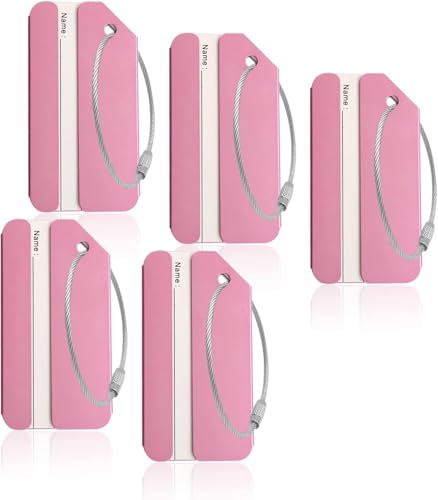 5Pack Aluminum Luggage Tag with Name ID Card Perfect to Quickly Spot Luggage Suitcase （Pink）