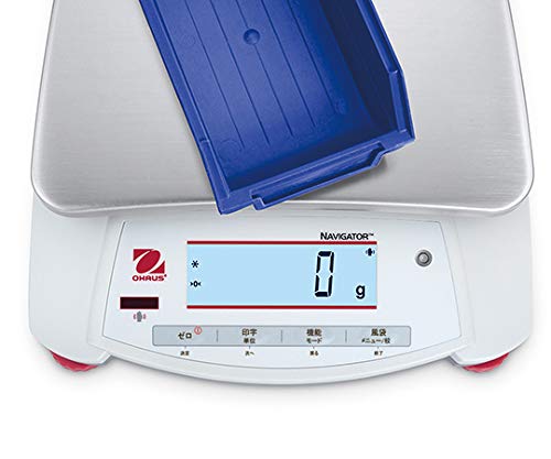 Ohaus NV422JP Compact Electronic Balance showing '0 g' on the display after zeroing.
