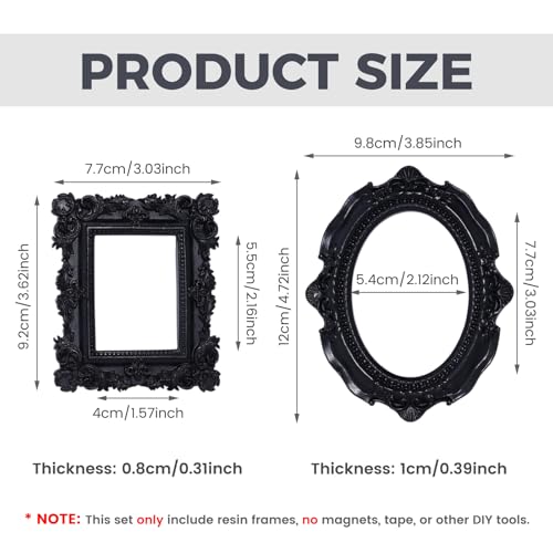 Image of 6 Pcs Mini Frames, Black Small Vintage Picture Frames Antique Resin Photo Frame for DIY Craft Galley Wall Hanging Jewelry Display Shooting Photo Props Christmas Decor (Without Backings)