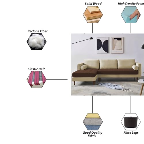 Image of Lezra LHS 4 Seater L Shape Sofa Set for Living Room (Cream Brown Fabric) Premium Fabric Sofa