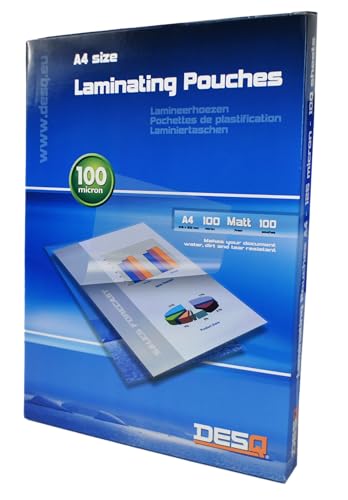 DESQ® A4 100 Micron Matte Laminating Pouches with Rounded Corners - Pack of 100-216 x 303mm Premium